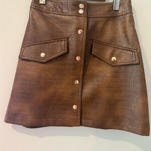 Brown Croc-Embossed Skirt